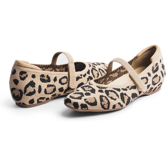 Women Leopard Knit Square Toe Arch Support and Concealed Low Wedge Ballet Flats - Picture 4 of 8